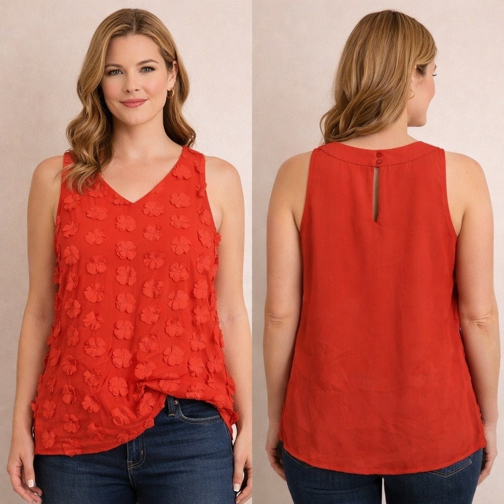 7th Ave Floral Blouse Women's M Work Office Career Statement Rosettes Appliqué